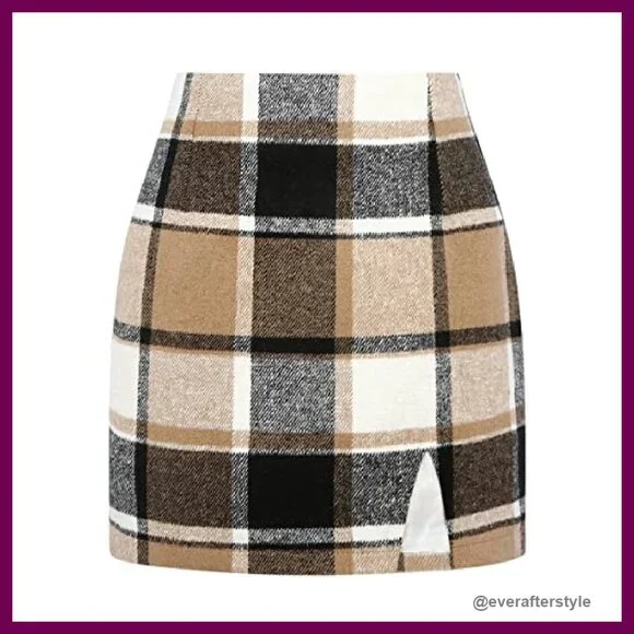 Wool Pencil Skirt High Waisted Bodycon Slit Classic Chic Office Wear